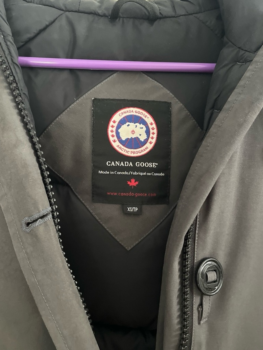 Canada Goose Women’s Fur Trim Hooded Bomber Jacket - Charcoal Gray - Picture 3 of 3